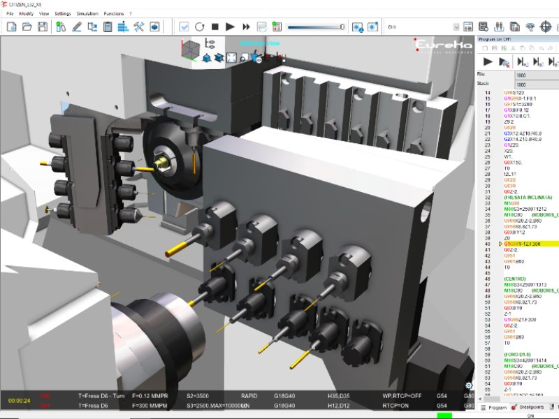 Eureka Virtual Machining simulating a Citizen L32 XII Swiss-type lathe